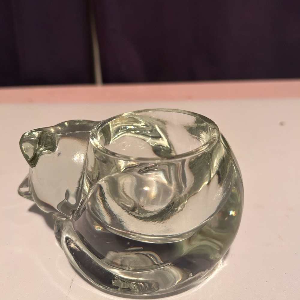 Vintage Avon glass cat tealight/ doubles as a paperweight- preloved